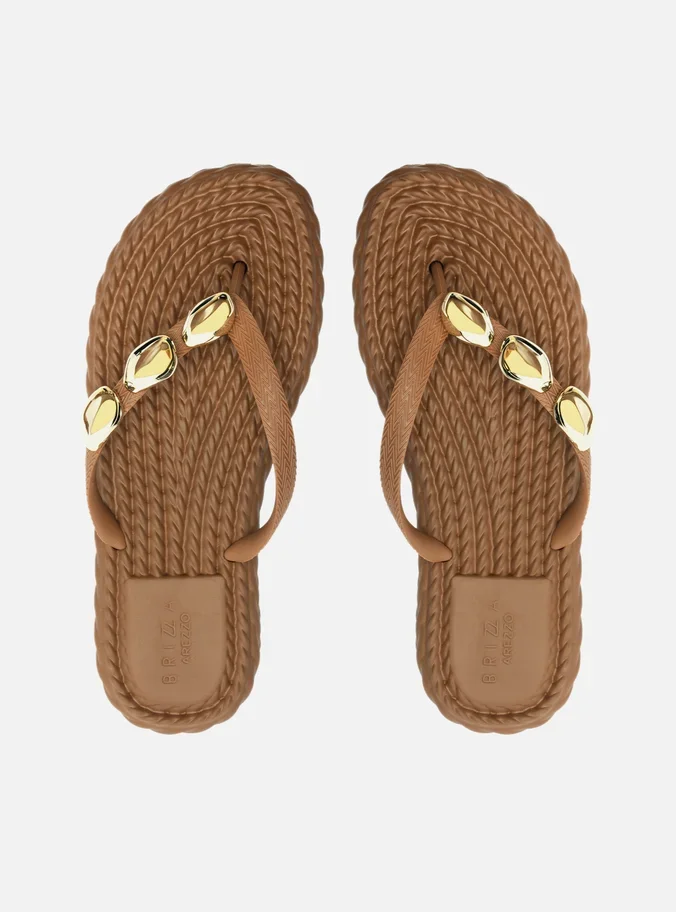 Chinelo de Dedo Marrom Marrocos Flip Flop Metal | KOURO