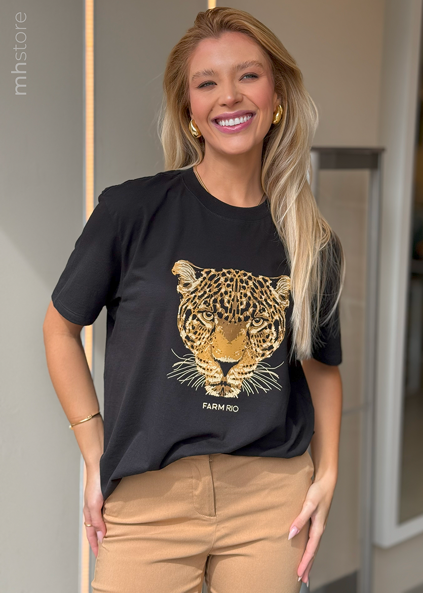 T-Shirt Media Onça Esmeralda Preta Farm - Main Image
