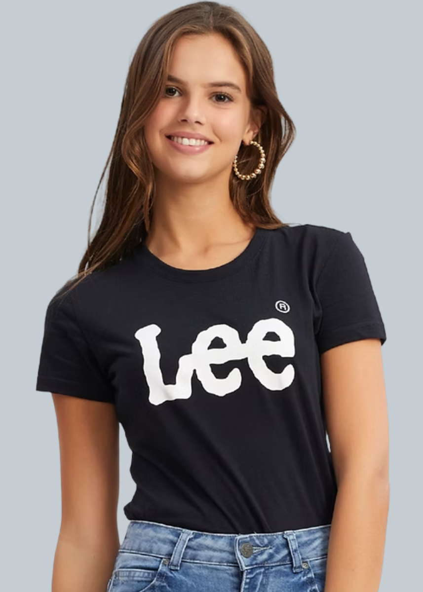 T-shirt Feminina Babylook de Malha Preto Lee