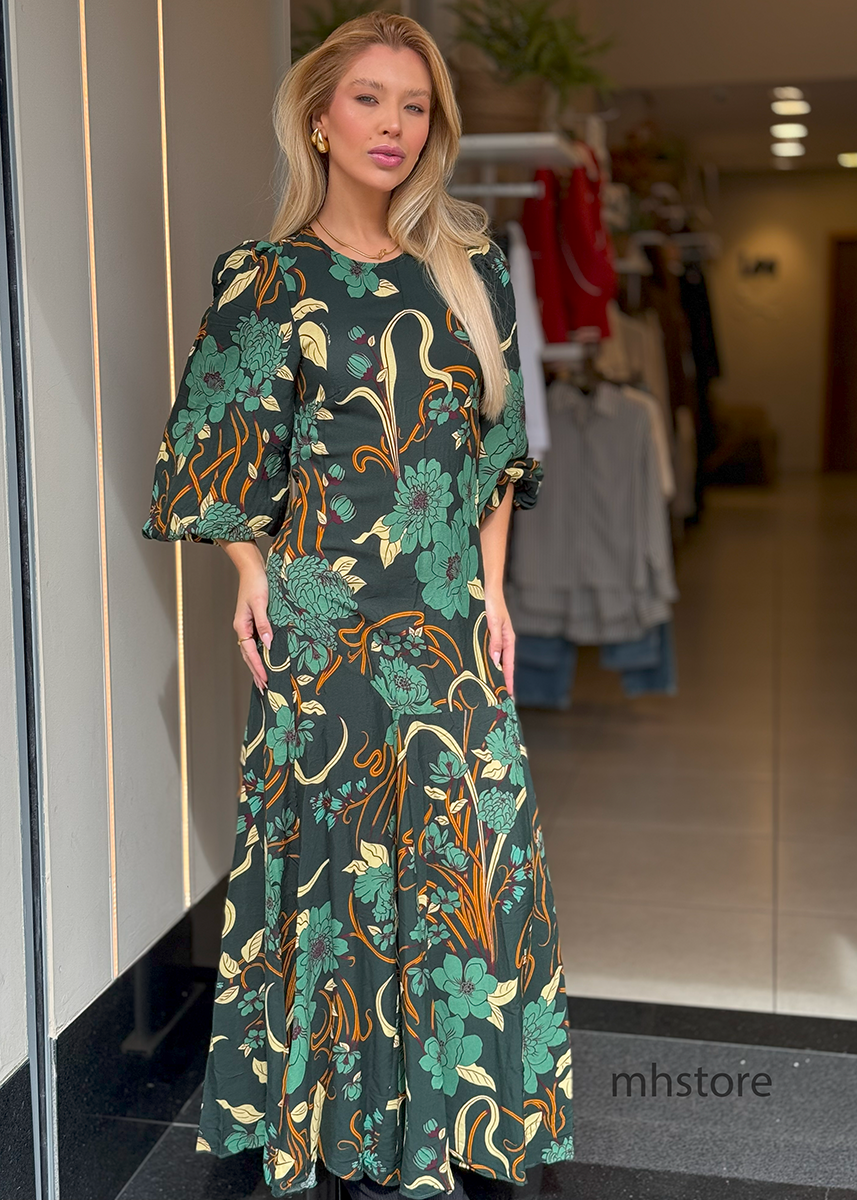 Vestido Longo Mg Beatrice Floral Verde Farm - Main Image