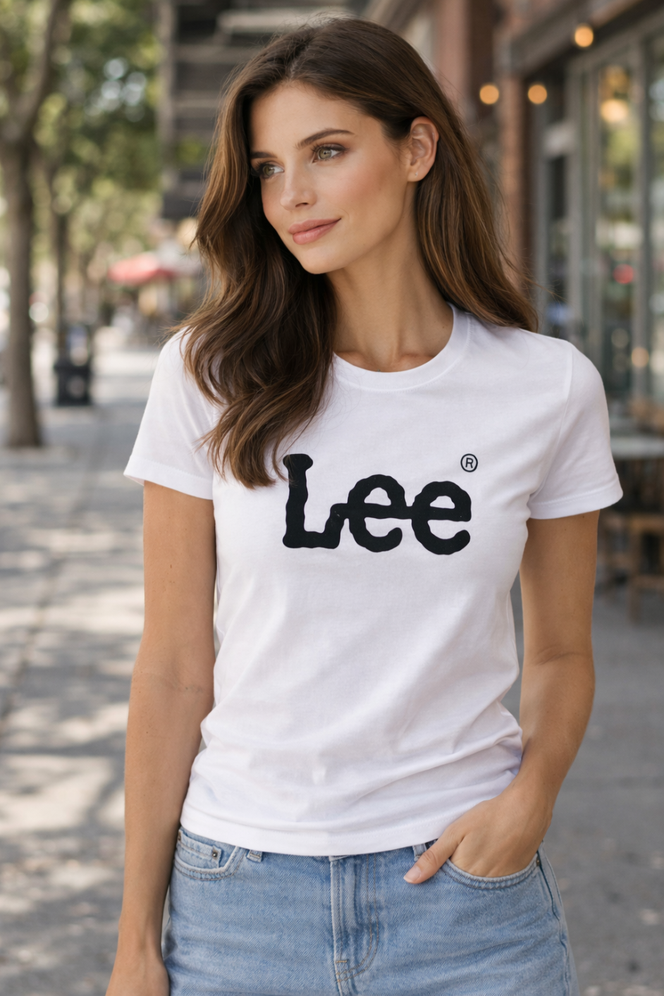 T-shirt Feminina Babylook de Malha Branca Lee