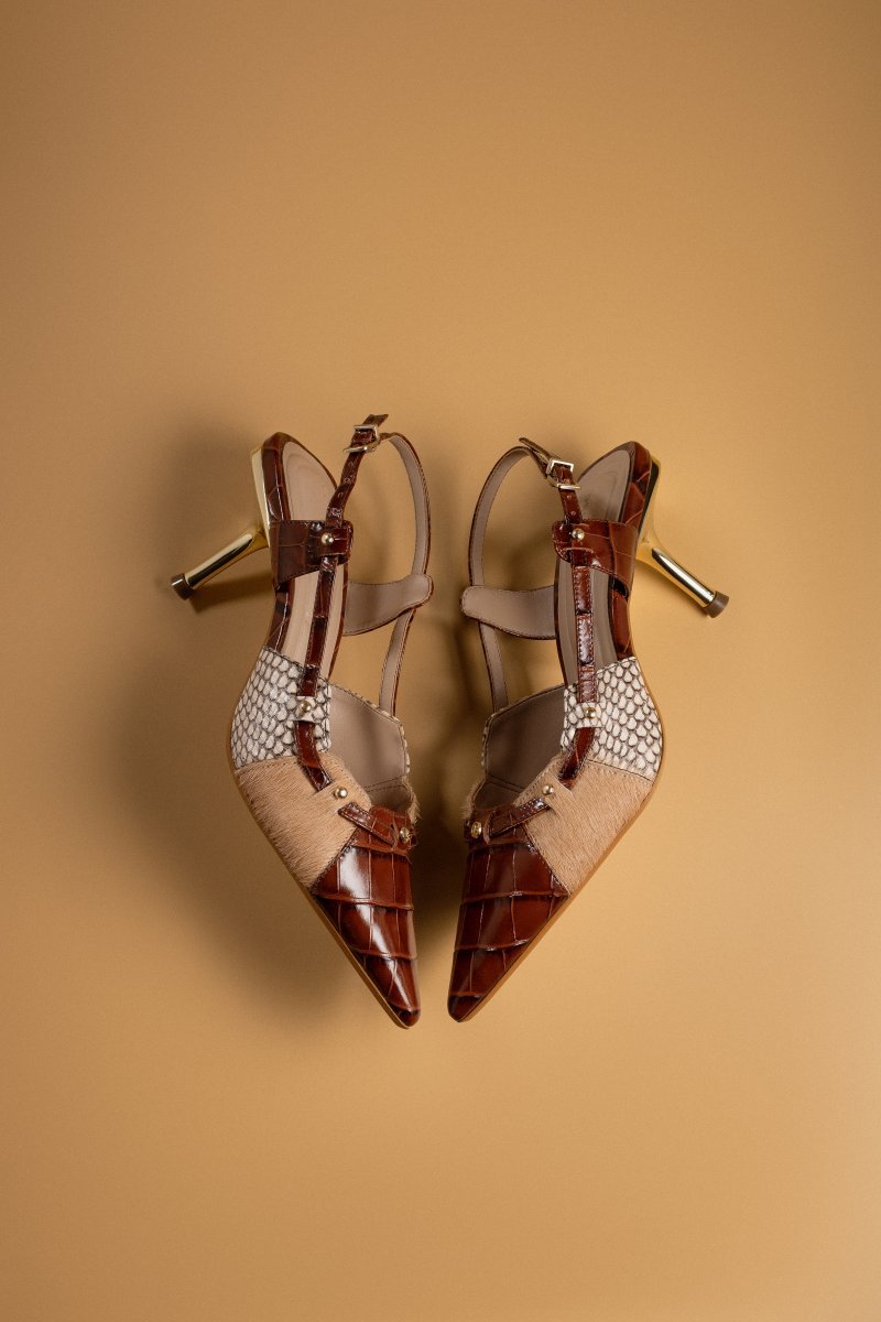 Slingback Jorge Bischoff Couro Marrom Salto 7cm SALE