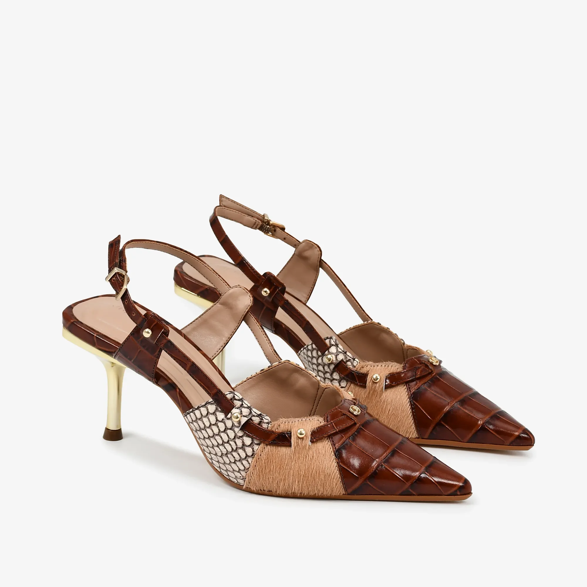 Slingback Jorge Bischoff Couro Marrom Salto 7cm SALE