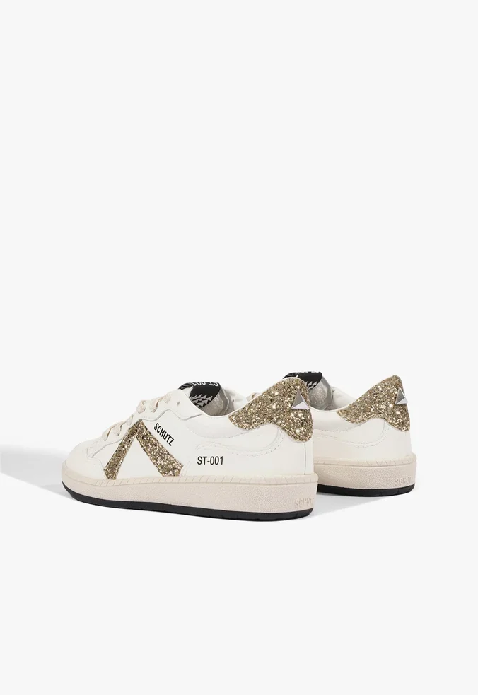 Tênis Schutz ST 001 Branco Glitter Dourado | Bagatini