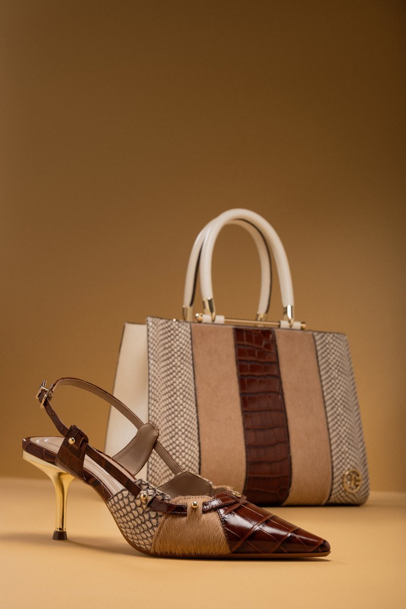 Slingback Jorge Bischoff Couro Marrom Salto 7cm SALE