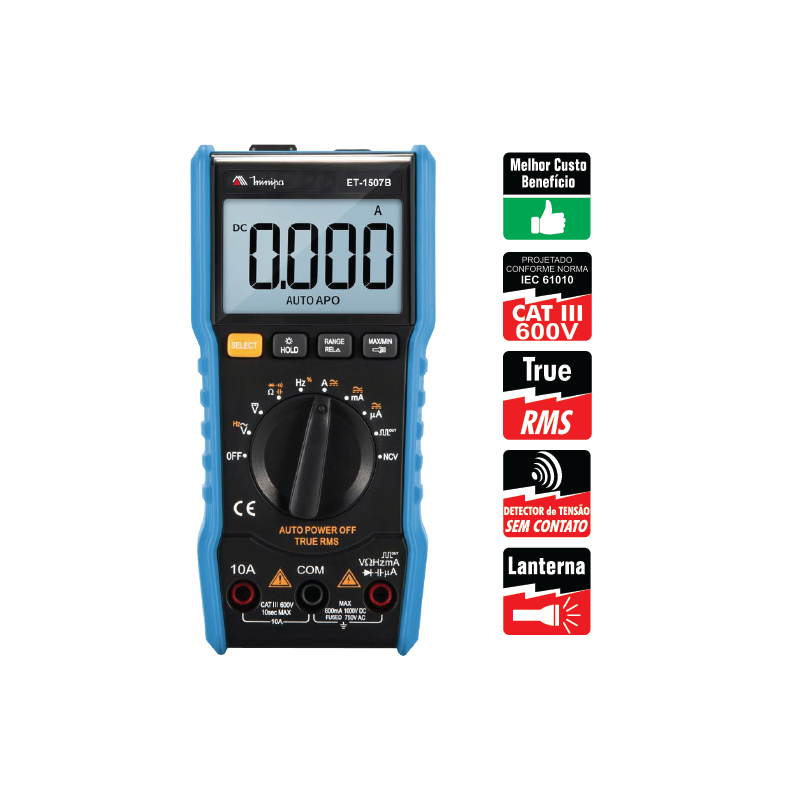 MULTÍMETRO DIGITAL CAT III 600V/6000 (ET-1507B) | Eletro Alles
