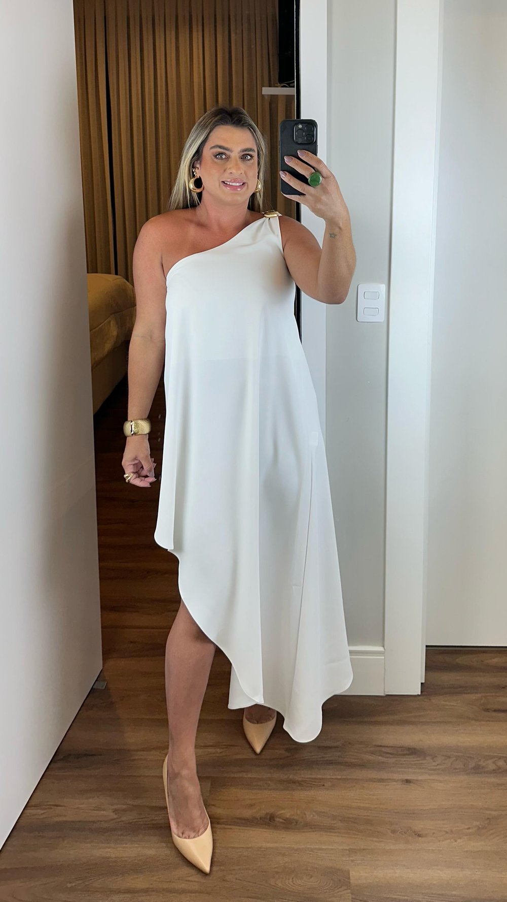 Vestido Branco Vestido Hombro AsimÃ©trico VESTIDO OMBRO UNICO