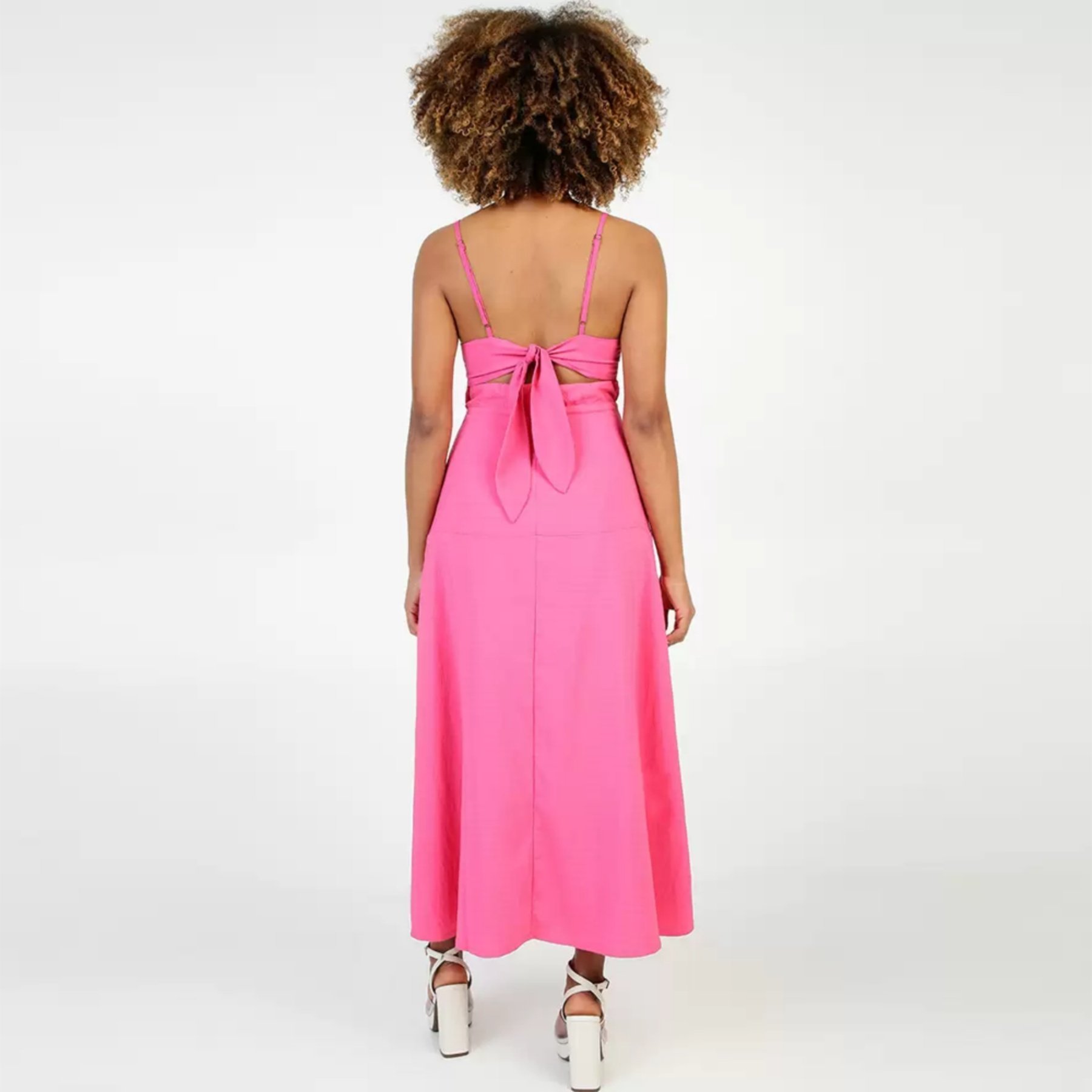 Vestido Longo Feminino Drapeado Vazado Alças Finas