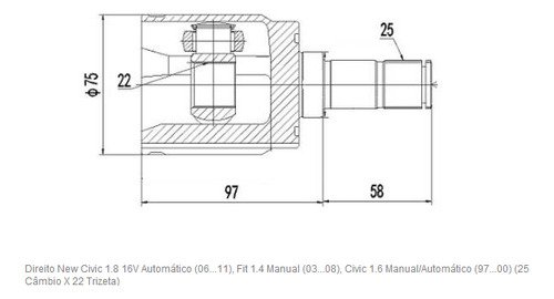 Tulipa + Trizeta Honda Civic 1.6 Aut 1997/2000 Direito 25x22