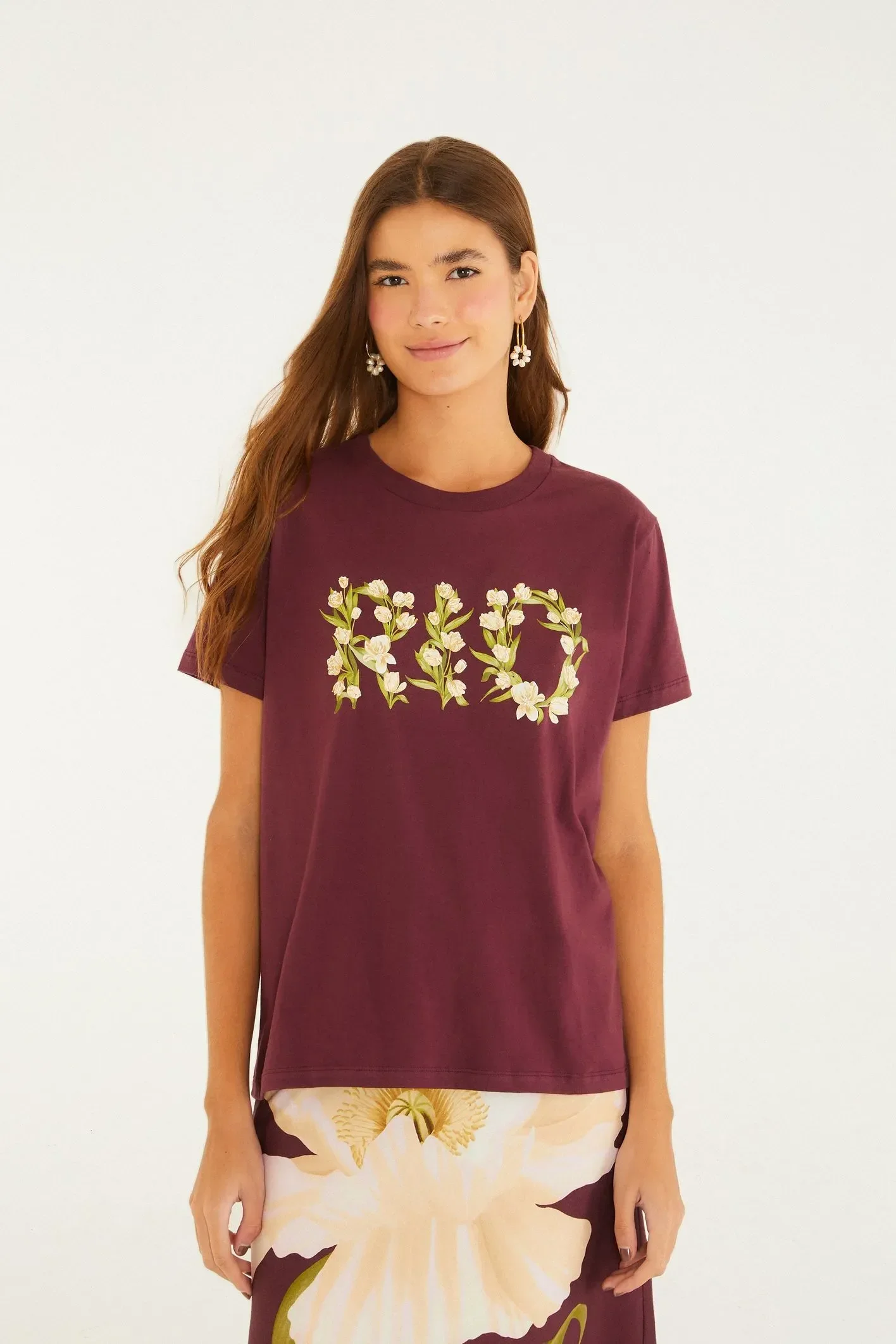 T-Shirt Media Tulipa Rio Roxo Ameixa Farm Rio