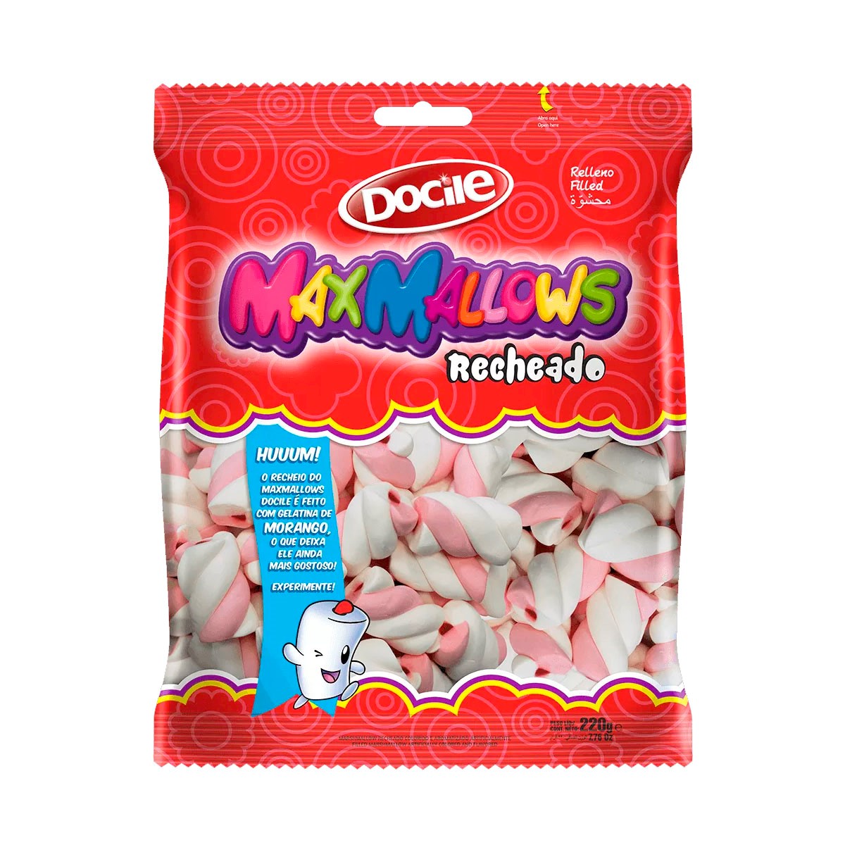MARSMALLOW TWIST ROSA E BRANCO RECHEADO SABOR BAUNILHA/MORANGO