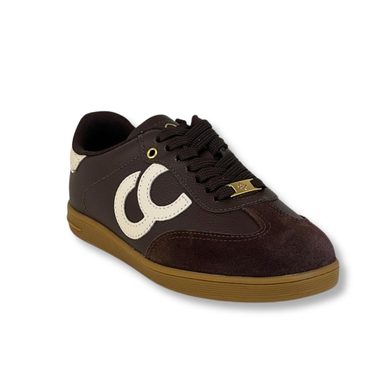 Tênis Casual Cravo & Canela em Couro - Cor Cravo com Logo CC